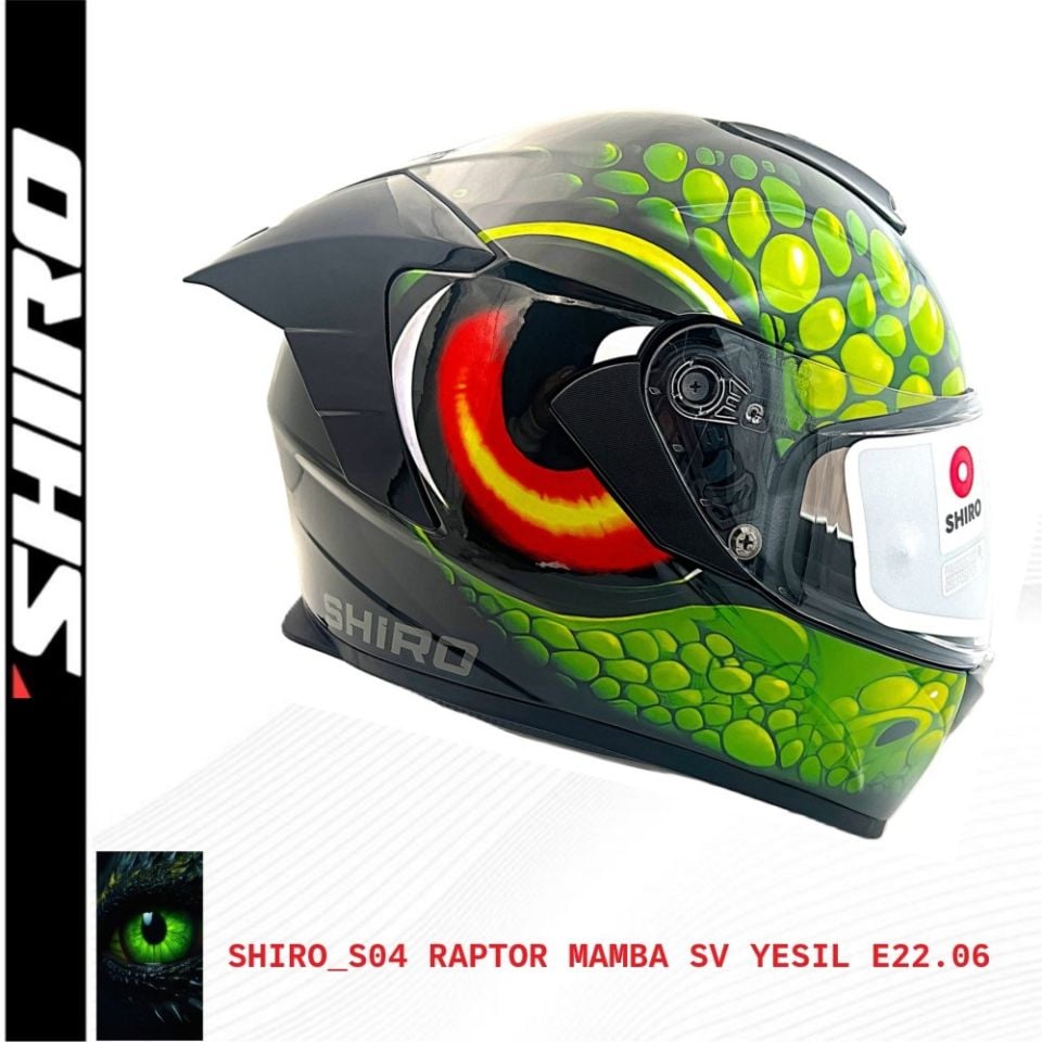 SHIRO KAPALI KASK RAPTOR MAMBA YESIL GÜNEŞ VİZÖRLÜ -L